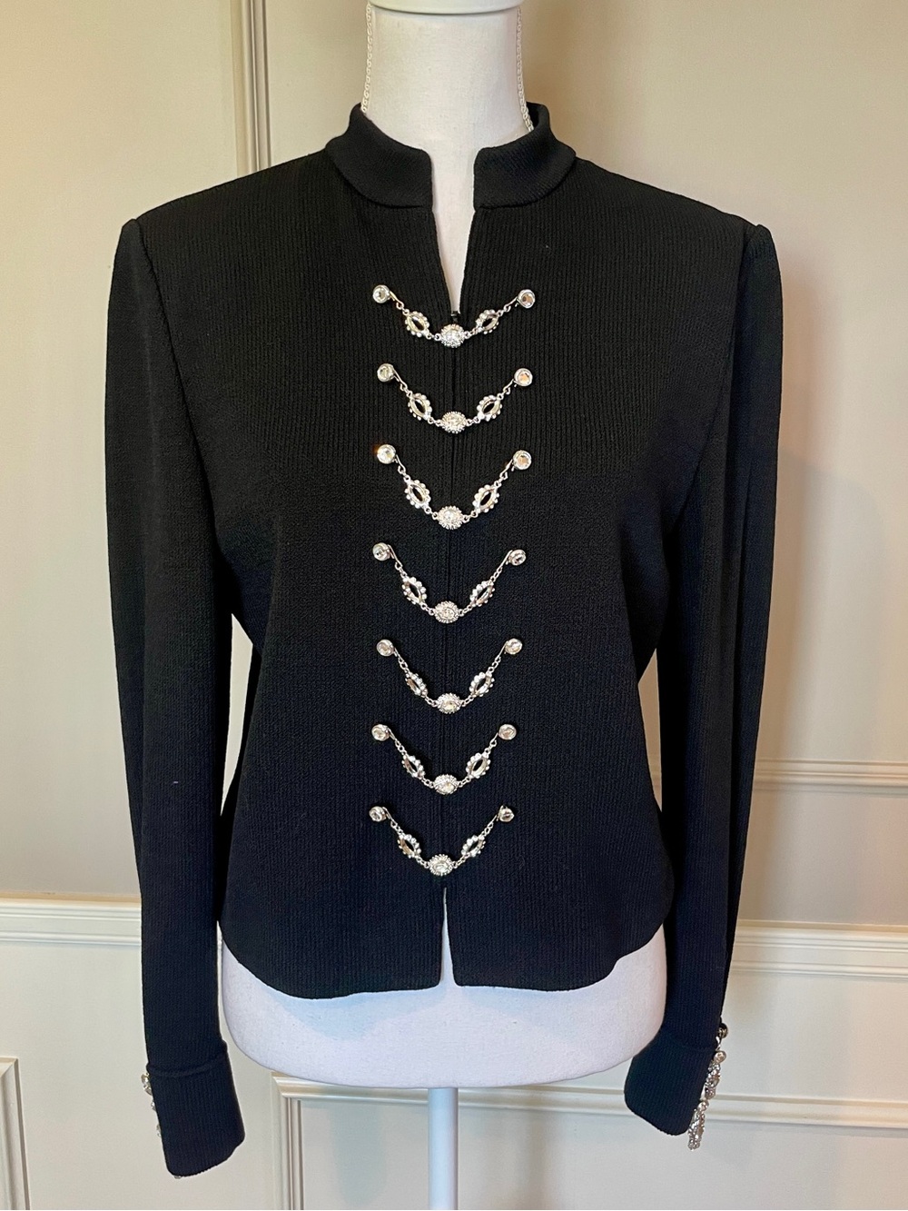St. John Evening by Marie Gray Sweater Cardigan 6 Black Rhinestone Like New